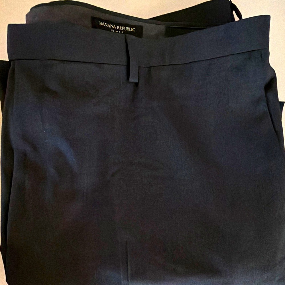 Banana Republic Men's 44x32 Black Super 120s Wool Italian Flat Front Dress Pants